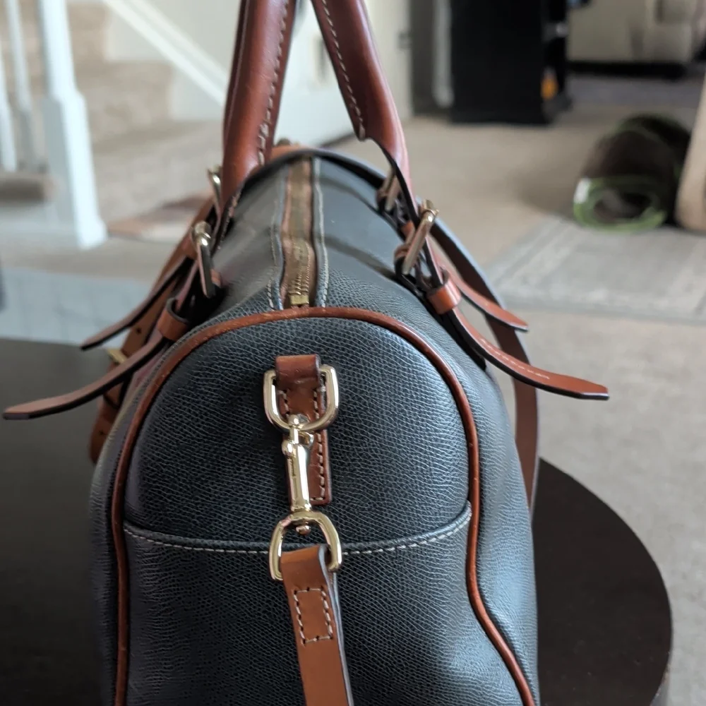 Dooney & Bourke Black Pebbled Leather Satchel with Brown Trim - Picture 4 of 4